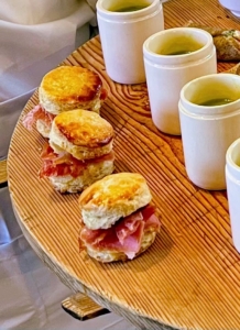 My friend Chef Pierre Schaedelin from PS Tailored Events and his team prepared lots of wonderful bites for our guests. The appetizers included these roasted country ham in buttermilk biscuits. Our ham is from Loveless Cafe. (Photo by Pierre Schaedelin)