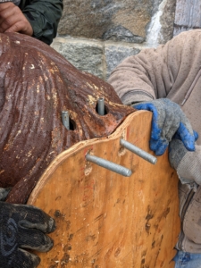 Two of these bolts will secure the mount to the horse and then into the stone.