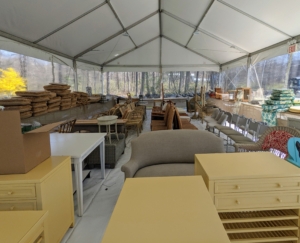 The tents are up and they're filling fast. We've had pretty good weather here in the Northeast, so we've been able to get lots done. I'm cleaning out all my barns, attics, and storage spaces and putting so much out for sale!