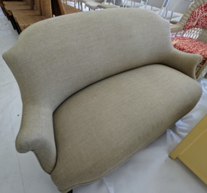 And a beautiful settee, already reupholstered in a neutral and gorgeous tan fabric... guess what - it's for sale!