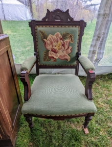 A needlework backed chair... for sale!