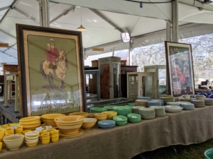Among the last items to be placed in the tents - beautiful art work... for sale!
