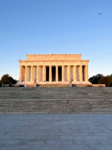 Whenever I travel to our nation's capital, I always take photos of the historical buildings and monuments. The Lincoln Memorial is a US national memorial built to honor our 16th president, Abraham Lincoln. It is located on the western end of the National Mall across from the Washington Monument, and is built in the form of a neoclassical temple.