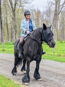 And here's my stable manager, Helen, with my Fell pony Banchunch, to check out how everything is going. It's just a short visit however - Banchunch doesn't like to stop for long. He's ready to keep on trotting.