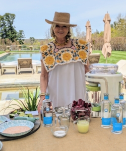 It was such a nice day for our Cinco de Mayo celebration. Here I am poolside under my pergola making pomegranate "Martha-ritas" with Casa Dragones Blanco tequila. These delicious cocktails were made in my Margaritaville Frozen Drink Machine.