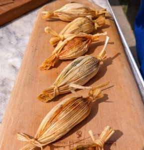 We also had tamales made by my longtime housekeeper in East Hampton, Esperanza. A tamale is made of masa, a dough made from corn, which is steamed in a corn husk. Tamales can be filled with meats, cheeses, vegetables, herbs, and chilies.