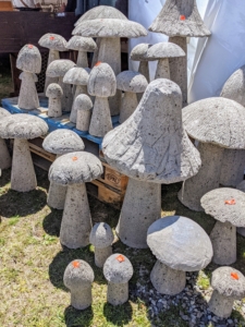 Another seller had these charming concrete garden mushrooms.