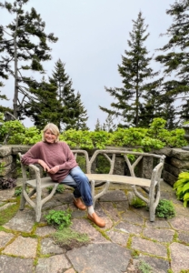 This trip to Maine is one that I look forward to every spring. Here I am on my faux bois bench with the dense fog over Seal Harbor behind me.