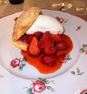 Our dessert was strawberry shortcake on homemade biscuits with a dollop of creme fraiche.