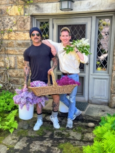 Back at the house, Kevin always creates the most gorgeous flower arrangements. Here he is with Douglas and all the lilacs cut and ready for Kevin to arrange – the fragrance of all these blooms is intoxicating.