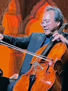 And here is renowned cellist, Yo-Yo Ma. Yo-Yo graduated from the Juilliard School and Harvard University and attended Columbia University and has performed as a soloist with orchestras around the world. He has recorded more than 90 albums and received 19 Grammy Awards.