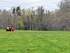 This is one of three large fields at my farm. The first step is to grow the hay. This photo is from last May when we seeded the lawns.