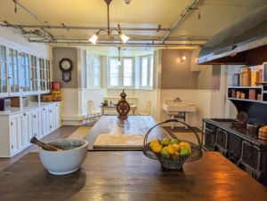 Here is the main kitchen - still decorated with many of the 19th century cooking elements, tools and supplies. This room had great light and ample space - it was a dream to work in a kitchen like this one in its time.