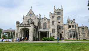 The mansion was designed in 1838 by architect Alexander Jackson Davis in a romantic Gothic Revival style. The original structure was doubled in size between 1864-1867 to what is seen today.