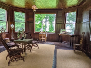This parlor is just off the bowling lanes and was used for enjoying refreshments and socialization. This room leads to a 7000-square foot veranda with views of the river.
