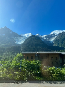 The family also visited Chamonix-Mont-Blanc - a resort area near the junction of France, Switzerland and Italy. Les Praz is a charming picturesque village just outside the center of Chamonix. From this vantage point, one can see the beautiful snow-capped mountains in the distance.