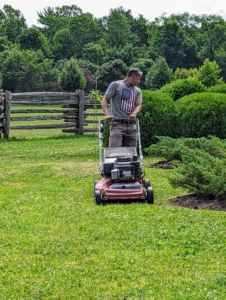 All the surrounding areas near the stable are freshly groomed. Here's Domi mowing the lawn in front of the peafowl and goose enclosures.