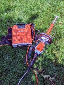 To remove the top, Chhiring uses our STIHL HSA 94 R Hedge Trimmer, which is ideal for making clean pruning cuts.