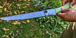 Chhiring uses my Stainless Steel Multi-Purpose Folding Pruning Saw available at Martha.com. The 8-inch blade, crafted from Japanese stainless steel, features a strong cross-cutting design for sawing in both directions. I always make sure my crew gets to use and test the products I design.