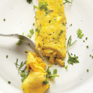 And here's the recipe for our savory, Herbed French Omelet that cooks, turns, and releases perfectly from our Ceramic Non-Stick pan.