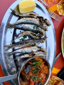 One of the dinners was at Madamoiselle Raymonde in Montmartre. They all devoured these delicious grilled sardines with ratatouille.