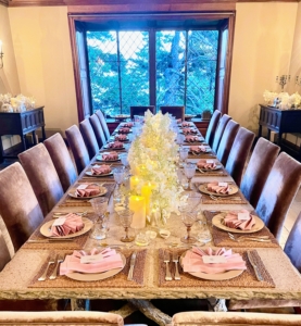 My housekeeper, Elvira, was also at Skylands this summer. She set the most gorgeous birthday table - such a lovely palette of tans and pinks with my flameless pillar candles available on QVC and white hydrangeas picked earlier in the day from my cutting garden. This table seats 20 guests - we planned a wonderful celebratory gathering with friends.