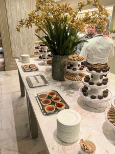 Just before our launch party last night, the white marble dessert buffet table was set.
