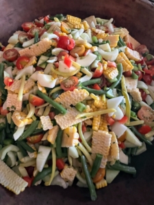 There was a fresh corn salad with green beans, cucumbers, tomatoes - all from Skylands.