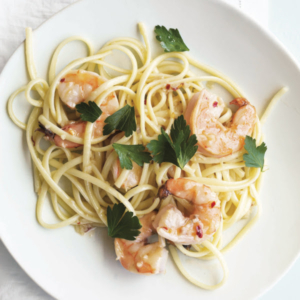 You can get so many wonderful recipes on our website, such as this linguine and shrimp.