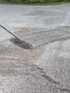 He also is sure to grade the gravel for proper drainage - peak in the middle of the driveway and incline slightly to the sides.