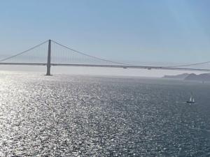 And if you've ever been to Northern California, I am sure you are familiar with this bridge - the famous Golden Gate, a 4200-foot suspension bridge spanning the Golden Gate, the one-mile-wide strait connecting San Francisco Bay and the Pacific Ocean.