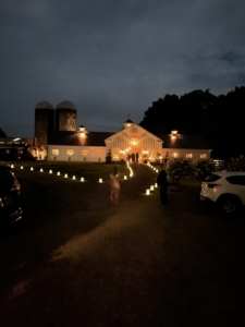 The celebration lasted into the night. Here is the barn lit up with luminarias placed along the stone driveway.