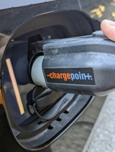 And the ChargePoint connector just plugs in, quick and easy – then I’m able to leave home with a full charge. Visit ChargePoint's web site for more information.