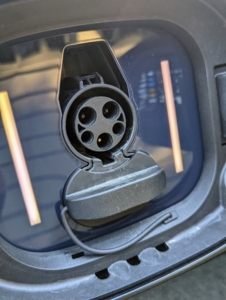The charging inlet on my Mercedes-Benz EQS is where one would typically find the opening to the gas tank. This one is on the right side of the vehicle.