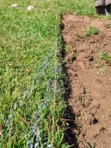 Landscape twine is used to make straight lines, so the sod can be removed properly.