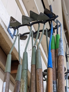 These are long-handled garden hoes - they're lightweight and designed for close weeding and cultivating, while the point is ideal for making seed furrows in the garden bed.