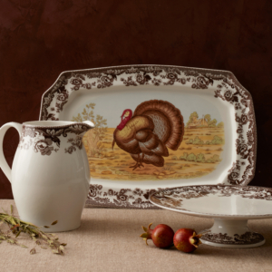 I love my 17.5-inch Woodland Turkey Rectangular Platter. Elevate your holiday table with fine English porcelain from renowned 18th-century pottery house, Spode. Its vintage charm dates to an 1831 design featuring the stately bird in a colorful landscape framed by a contrasting brown floral border.