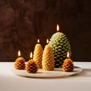 Look at these adorable pinecone shaped candles. Find them in a variety of sizes and autumn colors. Poured by hand in New York State, these candles are 100-percent North American beeswax with a cotton wick.