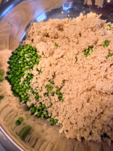 Here's a giant bowl of peas and quinoa. Quinoa is an amazing gluten-free superfood with high levels of essential amino acids. It is a high protein grain type food, so give it in small amounts. When preparing homemade diets, be sure it is well-balanced. Always be sure to research and discuss with your veterinarian what your pet needs.
