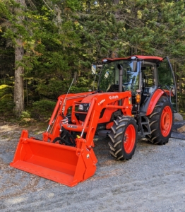 This Kubota tractor is sure to get lots of use at Skylands - pulling and pushing, plowing, transporting, and so much more. It was also very important to have a tractor with an enclosed cab. This M4-071 offers a wide cab for increased visibility and comfort during the very cold Maine months.