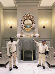Helping to put up all the decorations at The Bedford are two of our engineers, Ibrahima Sarr and Rey Concepcion. they had such a fun time decorating.