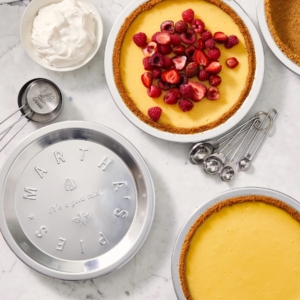 If you're cooking pies for the holidays, you'll want to use my Martha Stewart 9-inch Pie Pans. These are made from heavy-gauge aluminum that won’t rust or warp. Plus, the expertly crafted shape and depth will encourage even cooking for all those flaky golden-brown crusts.