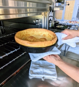 And just in time - look how beautiful the Dutch baby is fresh from the oven after 19-minutes.