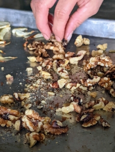 The walnuts are roasted next for about seven minutes.