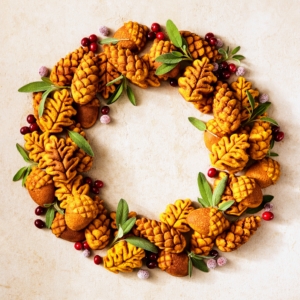 At Martha: Harvest + Holiday 2022, you'll also learn how to use my charming holiday molds to make creative and tasty treats all your guests will love. This is my Pumpkin Cake Wreath.