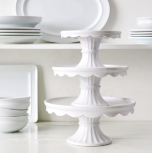 Have fun with the pieces on your table and add some cake stands for tiered serving. These are my Patterson Cake Stands from Matha.com. Fill them with cupcakes, cookies, fresh fruit, or cheese and charcuterie, for an unforgettable feast.