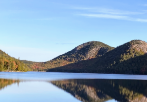 The Jordan Pond Bubbles are so prominent in the Acadia National Park landscape. The North Bubble on the left has the highest elevation at 872 feet. The South Bubble follows at 766 feet.