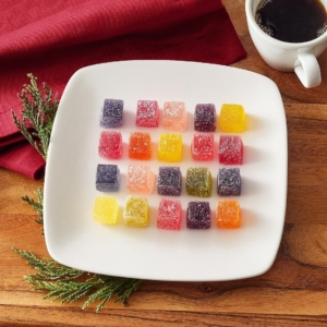 These gummies are so flavorful – we worked hard to get the flavors just right. Persian lime, black raspberry, strawberry, grapefruit, calamondin, red raspberry, rhubarb, passion fruit, green apple, black currant, blood orange, kumquat, quince, Meyer lemon and huckleberry - you'll love them all.