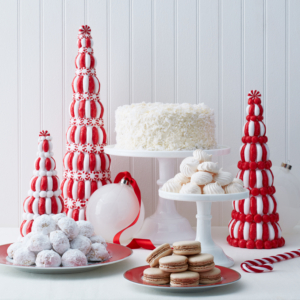 Mix and match white cake stands with my colorful Faux Peppermint Candy Cane Trees. Use them separately, or group them together - we offer four different sizes.