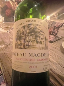 This course was paired with Château Magdelaine, Saint-Émilion Grand Cru, Bordeaux, 2001 - a deep, dark, ruby-red, almost opaque wine.